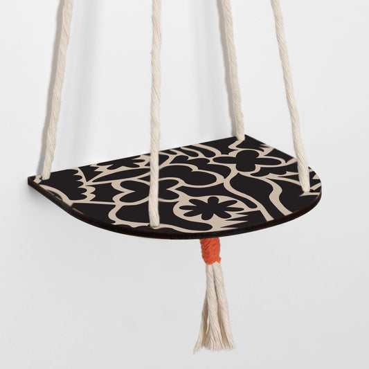 Hanging Plant Shelf - Black Abstract