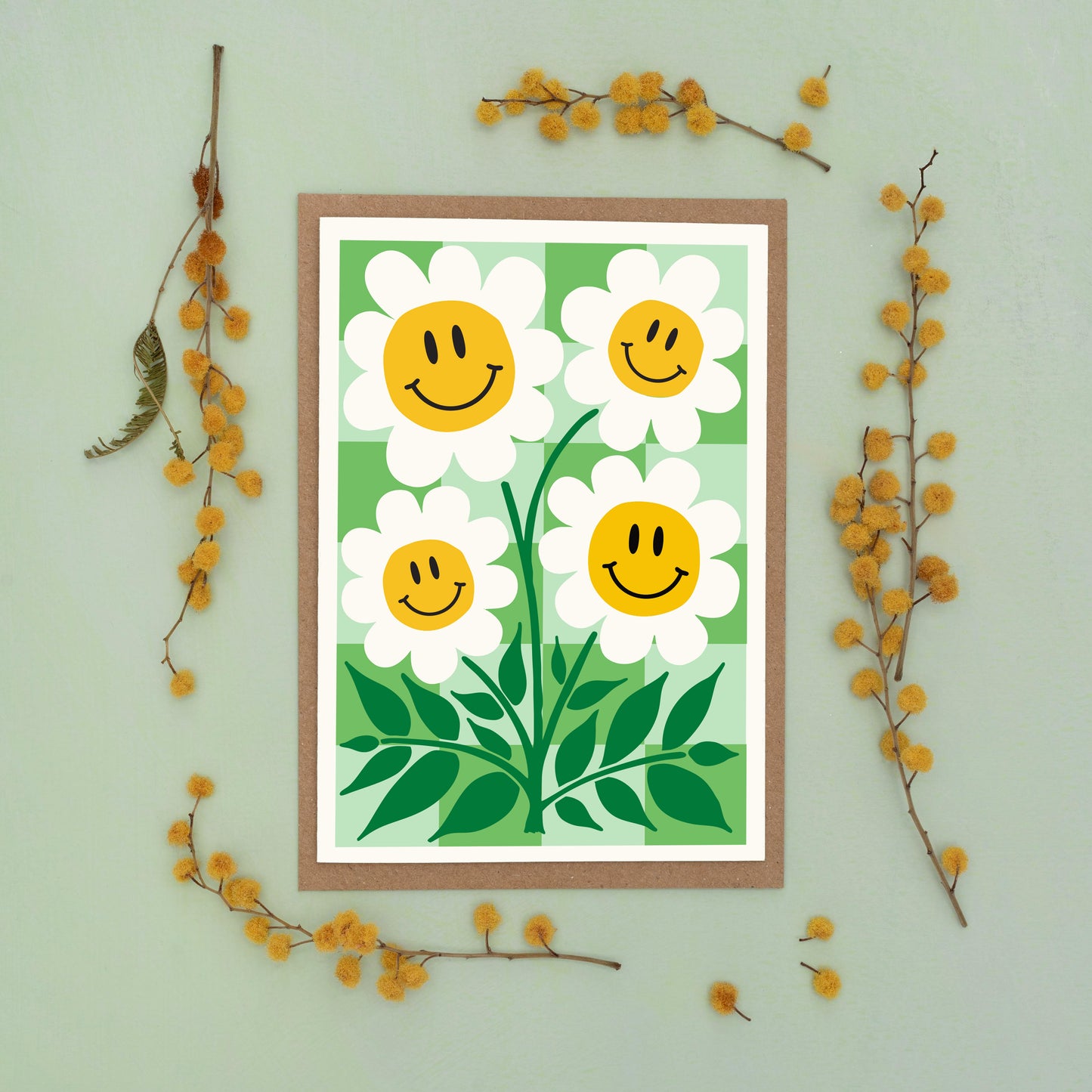 All Occasions Greetings Card - Happy Flower - Green