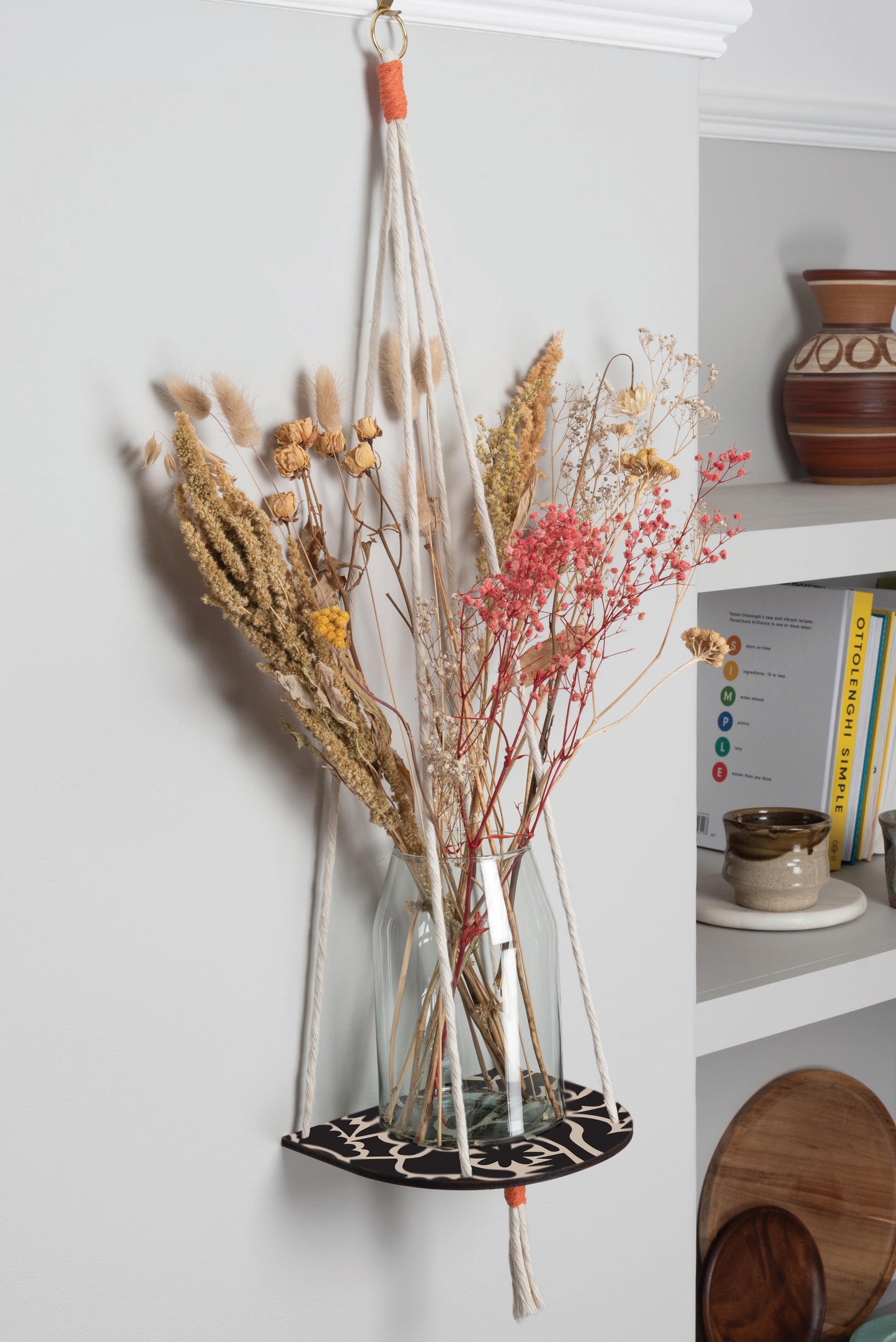 Hanging Plant Shelf - Black Abstract