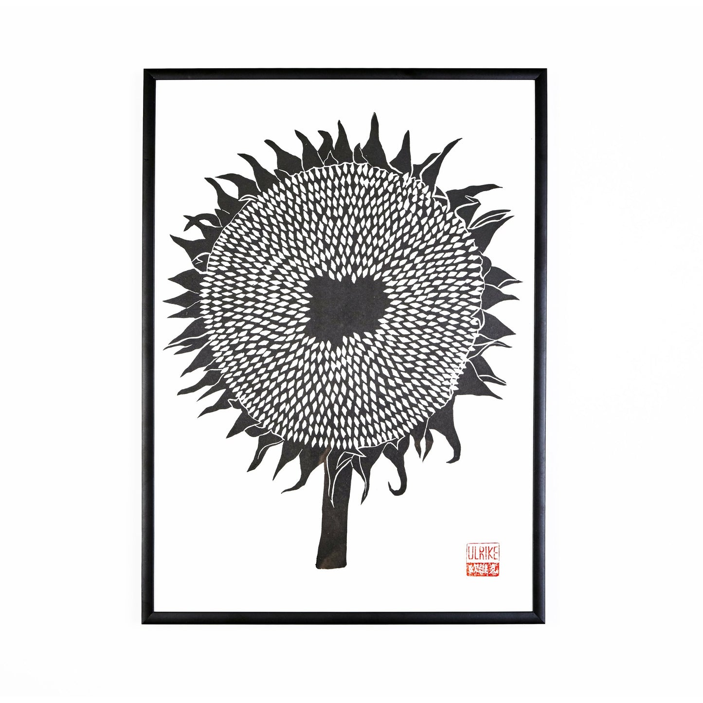 A3 Lino Print - Sunflower Black