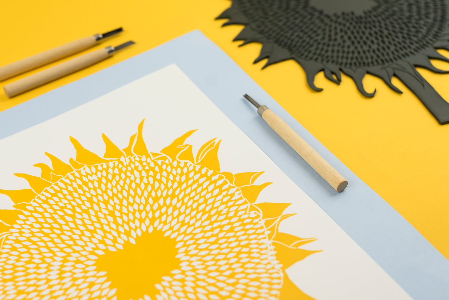 A3 Lino Print - Sunflower Yellow