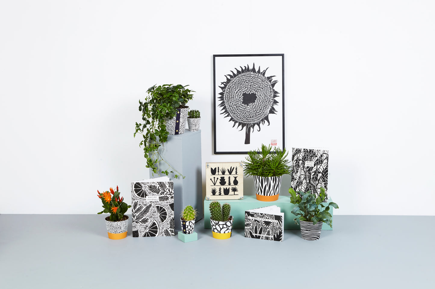 A3 Lino Print - Sunflower Black