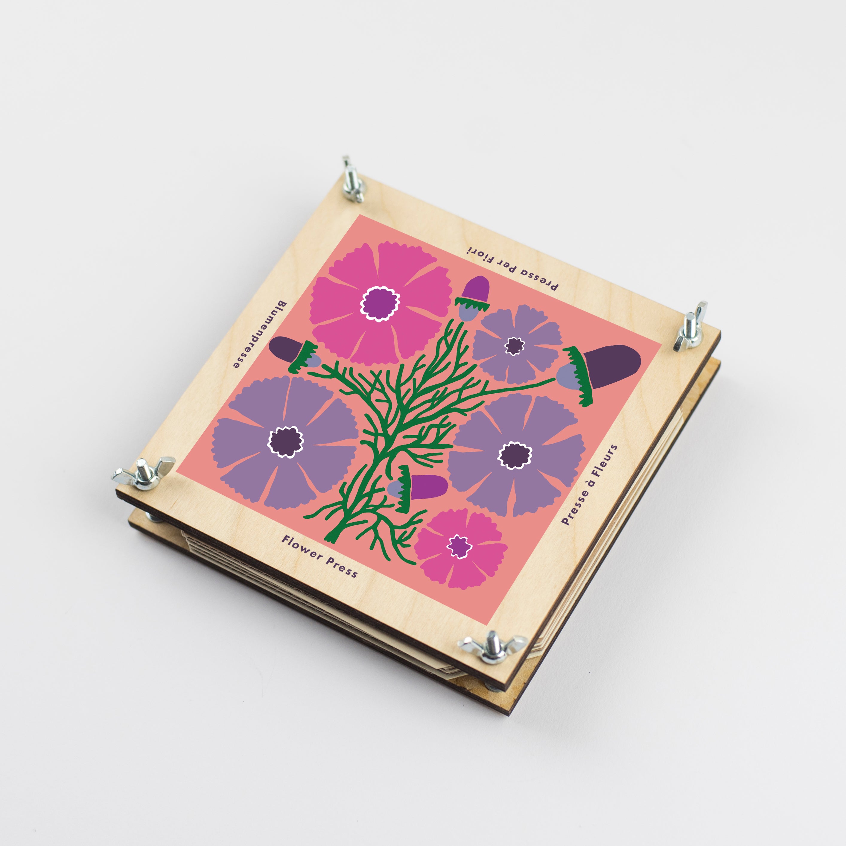 Flower Press with Pink and Purple Cosmos Flowers Design by Studio Wald