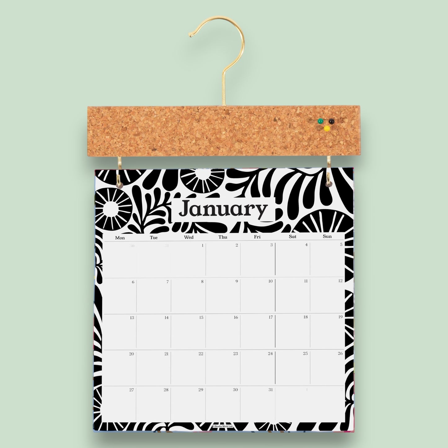 2026 Pinboard Calendar - Vine Black