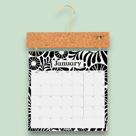 2026 Pinboard Calendar - Vine Black