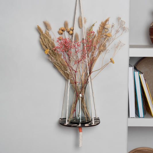 Hanging Plant Shelf - Black Abstract