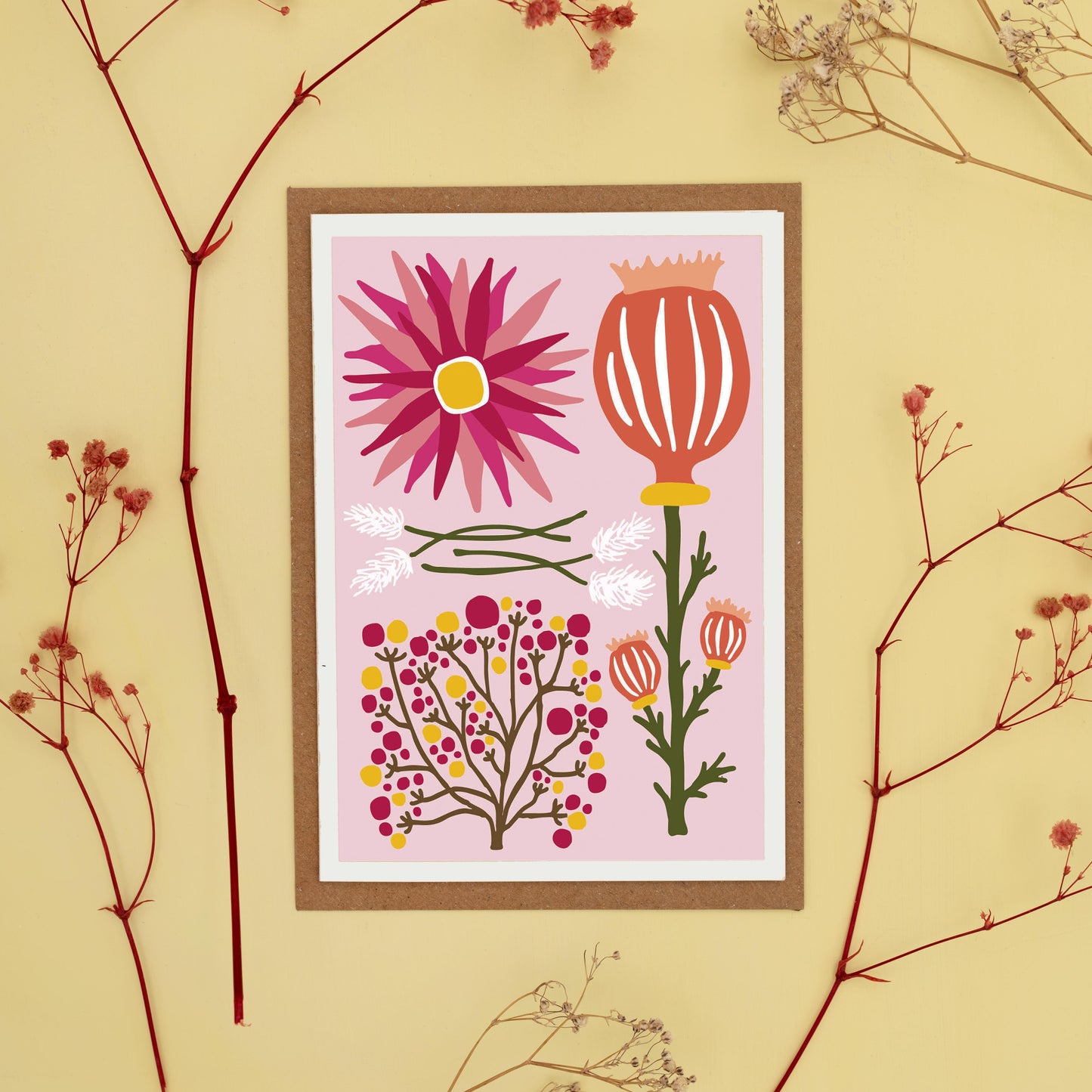 All Occasions Greetings Card - Dried - Pink