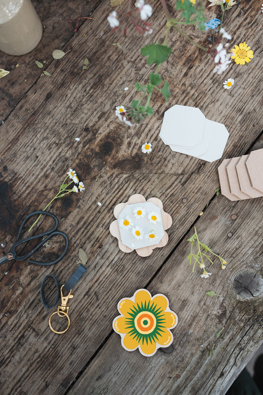 Keyring Flower Press - Yellow 01
