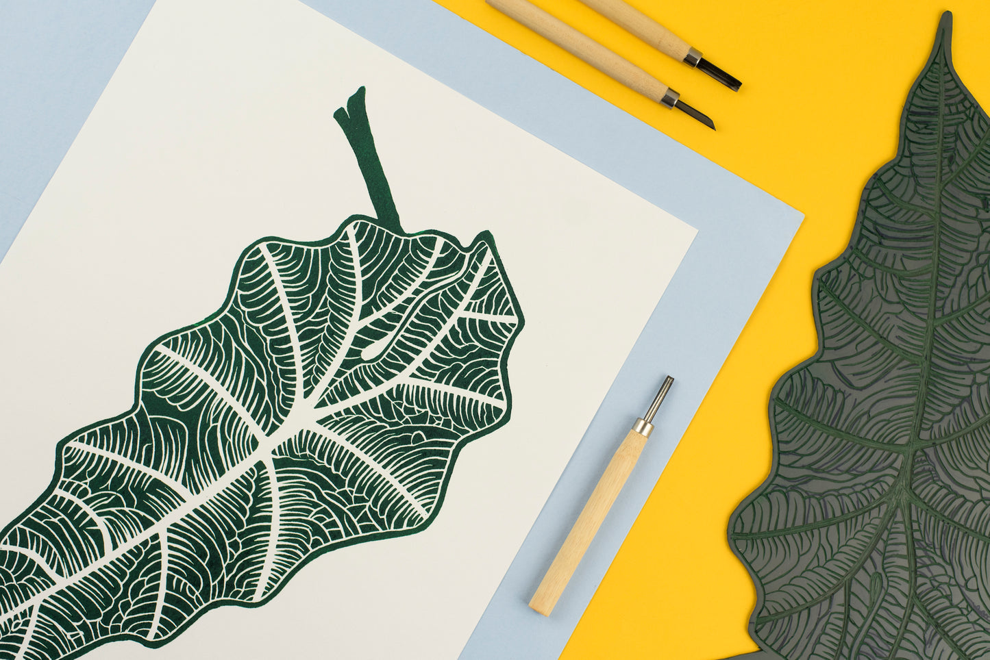A3 Lino Print - Alocasia